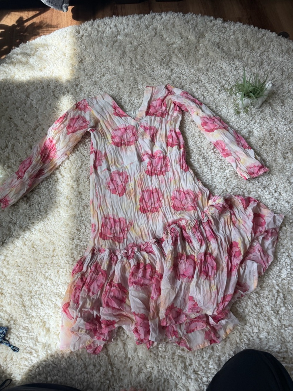 Pink Floral Tiered Midi Dress ruffled, unique floral summer spring with V-Neck